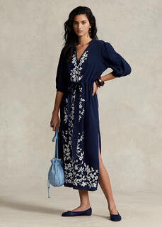 Марлевое платье макси с цветочной вышивкой Ralph Lauren