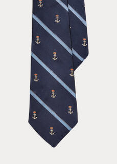 Шелковый галстук в винтажную полоску с якорем Ralph Lauren