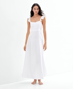 Длинное льняное платье на бретелях OYSHO, белый