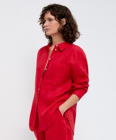 Рубашка из 100% льна с длинными рукавами OYSHO, ярко-красный