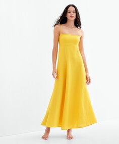 Льняное платье-бандо OYSHO, желтый