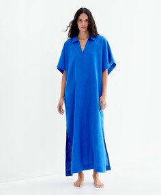 Платье-туника из 100% льна с воротником-поло OYSHO