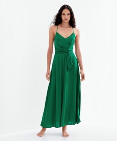Атласное платье миди с ремешками OYSHO, темно-зеленый
