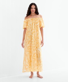 Платье с открытыми плечами из 100% хлопка OYSHO, желтый