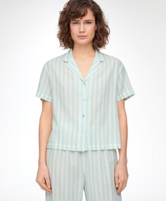 Полосатая рубашка из 100% хлопка с короткими рукавами OYSHO, цвет морской волны