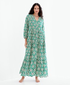 Платье-туника из хлопка с принтом OYSHO, изумрудно-зеленый