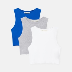 Комплект топов Pull&amp;Bear, 3 предмета, синий/серый/белый