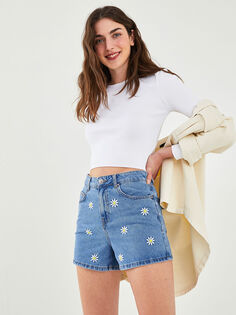 Женские облегающие джинсовые шорты с цветочной вышивкой Xside