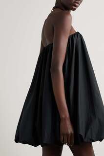 ULLA JOHNSON Платье мини Polline без бретелек из хлопка и поплина, черный