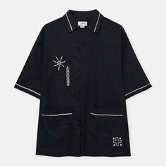 Рубашка Pull&amp;Bear Embroidered Short Sleeve Pyjama, черный