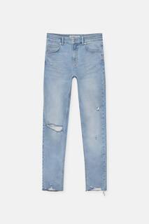 Рваные джинсы скинни со средней посадкой Pull&amp;Bear, бледно-голубые