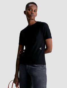 Ребристая футболка с коротким рукавом Calvin Klein, черный