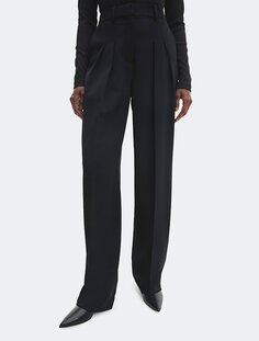 Плиссированные брюки из шерстяного твила Calvin Klein, черный