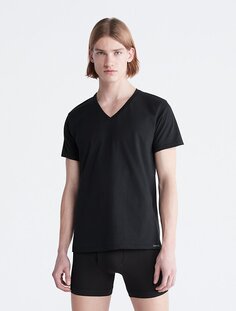 Хлопковая футболка классического кроя из 3 комплектов с v-образным вырезом Calvin Klein, черный