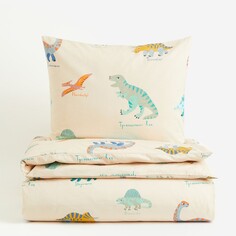 Комплект односпального постельного белья H&amp;M Home Patterned Dinosaurs, светло-бежевый