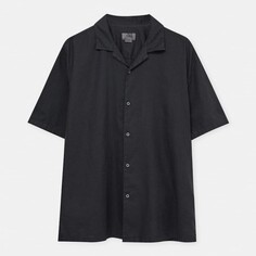 Рубашка Pull&amp;Bear Basic Short Sleeve Linen Blend, черный