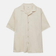 Рубашка Pull&amp;Bear Basic Short Sleeve Linen Blend, серо-бежевый