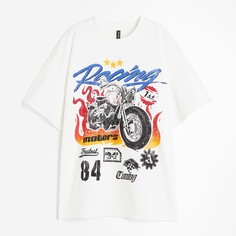 Футболка H&amp;M Oversized Printed Racing, белыйH&amp;M Oversized Printed T-shirt, White/Racing H&M