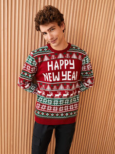 Мужской трикотажный свитер с круглым вырезом и длинными рукавами в рождественской тематике Xside