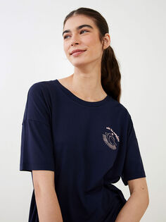 Женский пижамный комплект с коротким рукавом с круглым вырезом и принтом LCW Dream