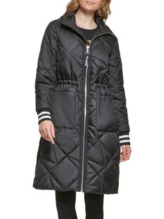 Куртка - Пуховик Стеганая Karl Lagerfeld Paris с полосками на манжетах, черный