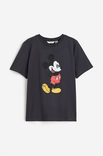 Футболка H&amp;M Motif Mickey Mouse, темно-серый H&M