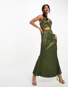 Оливковое кружевное платье мидакси с вырезами Never Fully Dressed