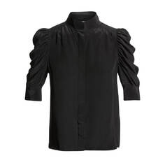 Блузка Frame Gillian Silk Collared Puff-Sleeve, черный