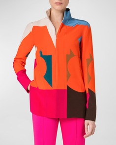 Рубашка-туника из кашемира и шелка с цветными блоками и принтом логотипа Akris