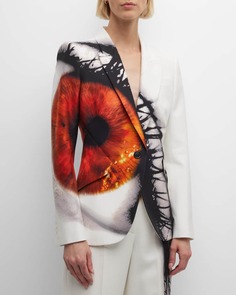 Однобортный пиджак с принтом глаз Alexander McQueen