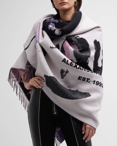 Шерстяное одеяло с акварельным граффити и логотипом Alexander McQueen
