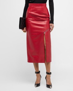 Кожаная юбка миди с разрезом на молнии Alexander McQueen
