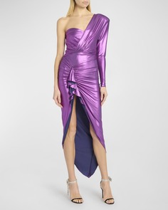 Платье-бюстье с эффектом металлик на одно плечо и драпировкой Alexandre Vauthier