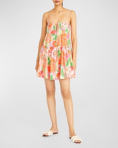 Ярусное мини-платье Eriel из льна и вискозы с цветочным принтом AMUR