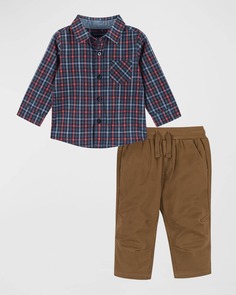 Рубашка на пуговицах в клетку и брюки из твила для мальчика, размеры 0–24 м Andy &amp; Evan