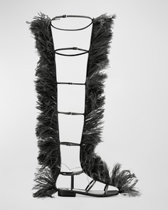 Гладиаторские сандалии выше колена из страусиного пера AREA x Sergio Rossi