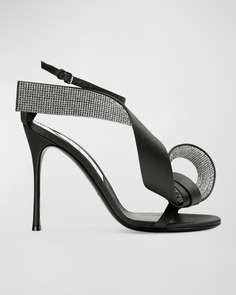 Атласные сандалии с ремешком на щиколотке со скульптурными кристаллами AREA x Sergio Rossi