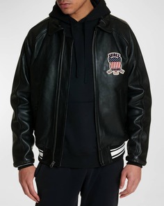 Мужская кожаная куртка-бомбер с логотипом Icon AVIREX