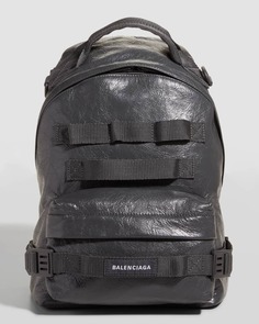 Мужской армейский кожаный рюкзак с несколькими ремешками Balenciaga