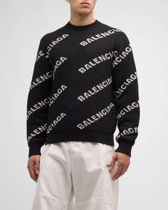 Мужской свитер с круглым вырезом и интарсией с логотипом Balenciaga