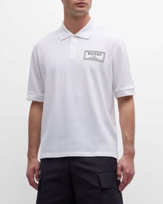 Мужская рубашка-поло из пике с нашивкой-логотипом Balmain
