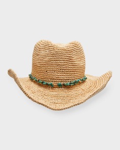 Бирюзовая соломенная шляпа в стиле вестерн с бусинами Bindya Accessories