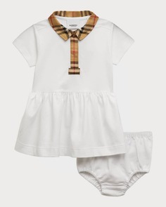 Платье-поло и шаровары Tavi с клетчатой ​​отделкой для девочек, размер для новорожденных-18M Burberry