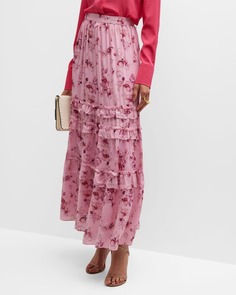 Шелковая длинная юбка с оборками и ярусами Liu с цветочным принтом Cami NYC