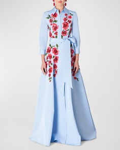 Платье-тренч с поясом и цветочной вышивкой Carolina Herrera
