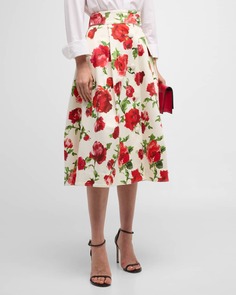 Плиссированная юбка-миди с цветочным принтом и пуговицами спереди Carolina Herrera