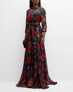 Платье-тренч с цветочным принтом и завязывающимся поясом Carolina Herrera