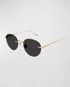 Мужские круглые металлические солнцезащитные очки без оправы Cartier
