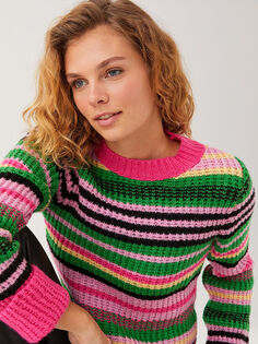 Трикотажный женский свитер в полоску с круглым вырезом и длинными рукавами Xside