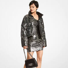 Куртка Michael Michael Kors Leopard Sequined Cropped Puffer, черный